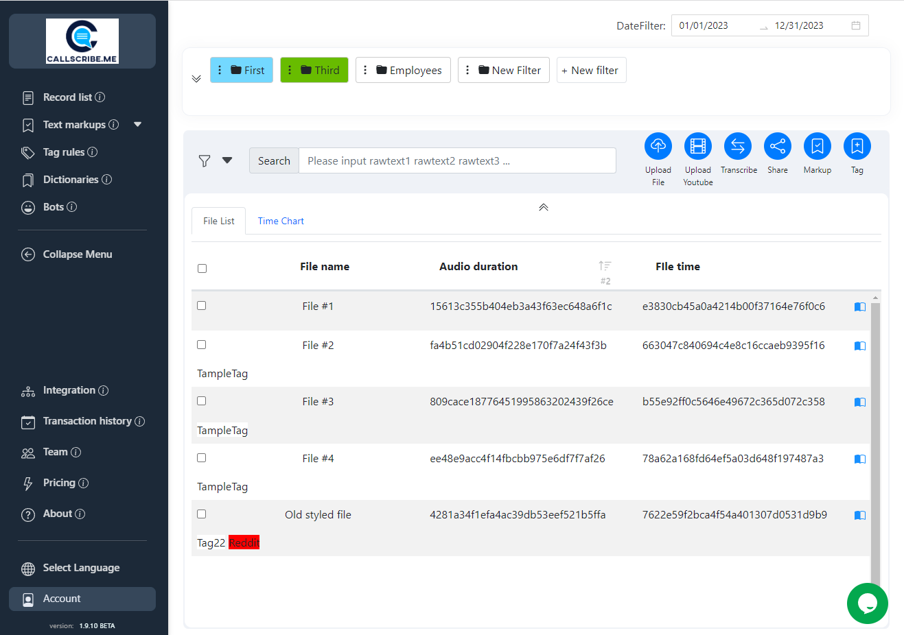 Screenshot of Callscribe web app